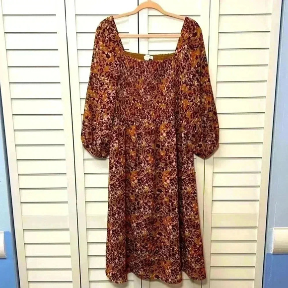 Beachlunchlounge Khaleesi Square Neck Leopard Print Midi Dress Size Large - Picture 2 of 12